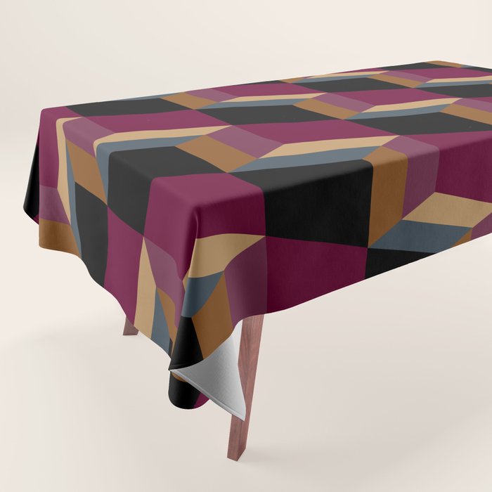 Cuboid Mid Century Abstract Shapes Pattern IV Tablecloth Gallery Image 1