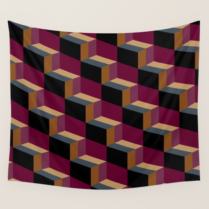 Cuboid Mid Century Abstract Shapes Pattern IV Wall Tapestry Gallery Image 4
