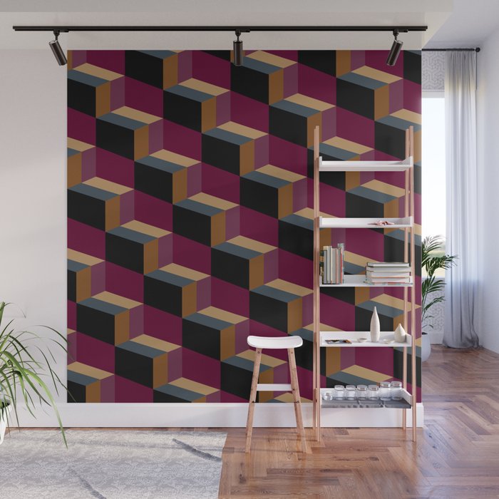 Cuboid Mid Century Abstract Shapes Pattern IV Wall Mural Gallery Image 1