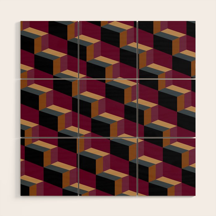 Cuboid Mid Century Abstract Shapes Pattern IV Wood Wall Art Gallery Image 1