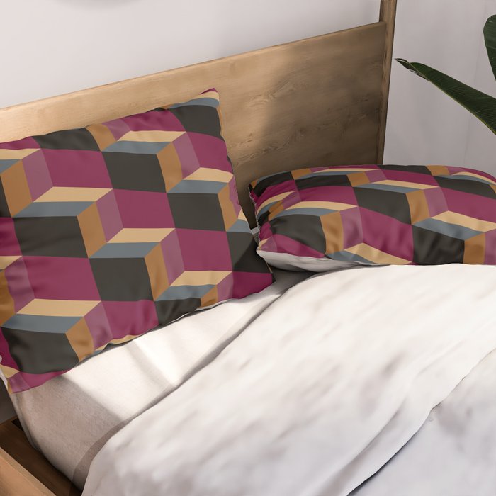 Cuboid Mid Century Abstract Shapes Pattern IV Pillow Sham Gallery Image 2