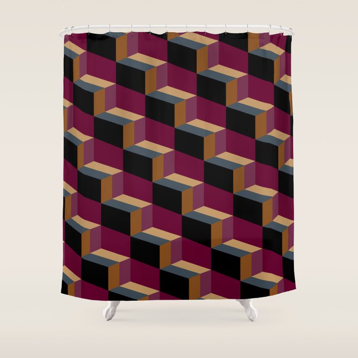 Cuboid Mid Century Abstract Shapes Pattern IV Shower Curtain Gallery Image 1