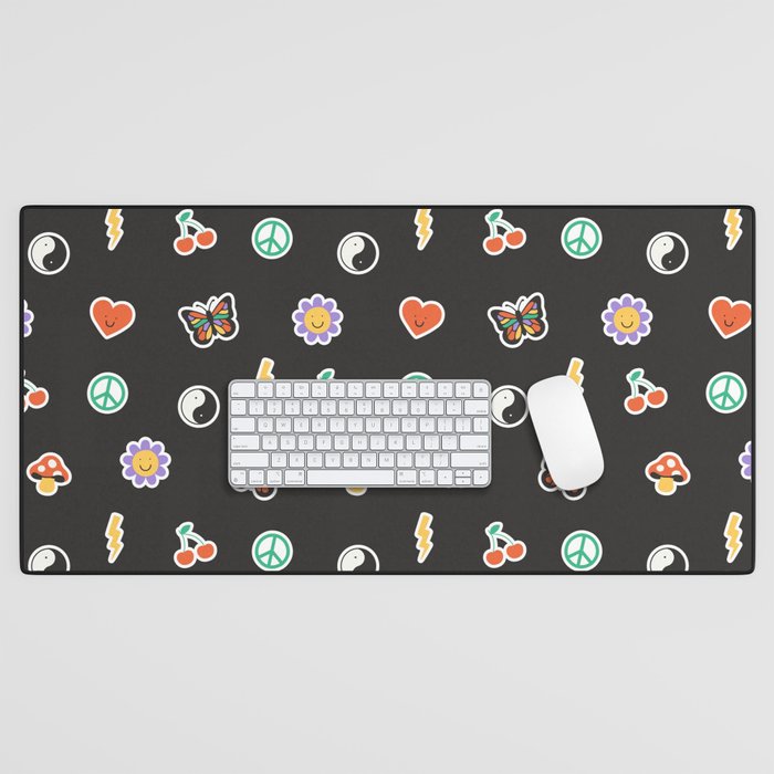 Retro cartoon sticker doodle pattern Desk Mat Gallery Image 1