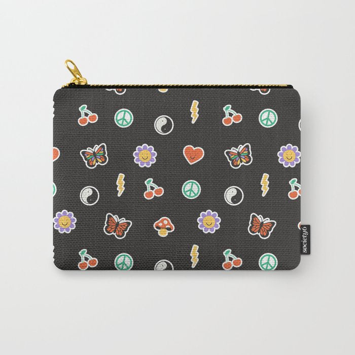 Retro cartoon sticker doodle pattern Carry All Pouch Gallery Image 1