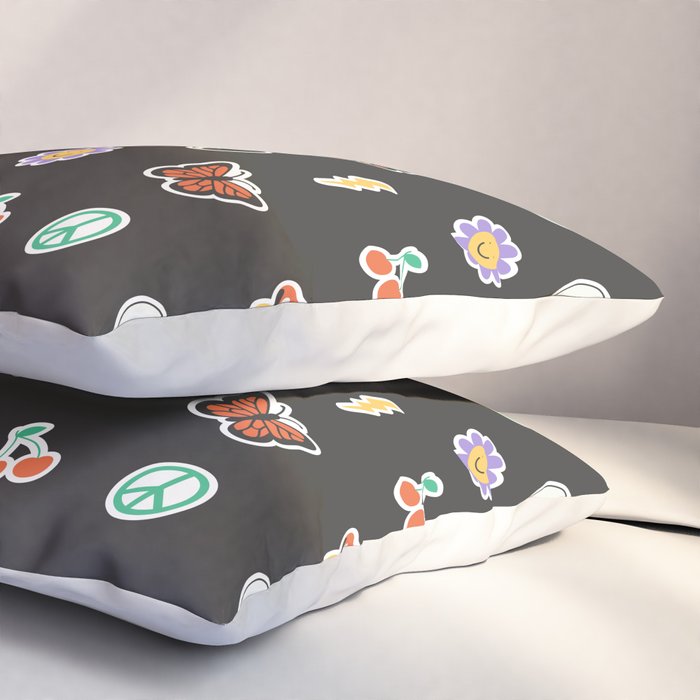 Retro cartoon sticker doodle pattern Pillow Sham Gallery Image 3