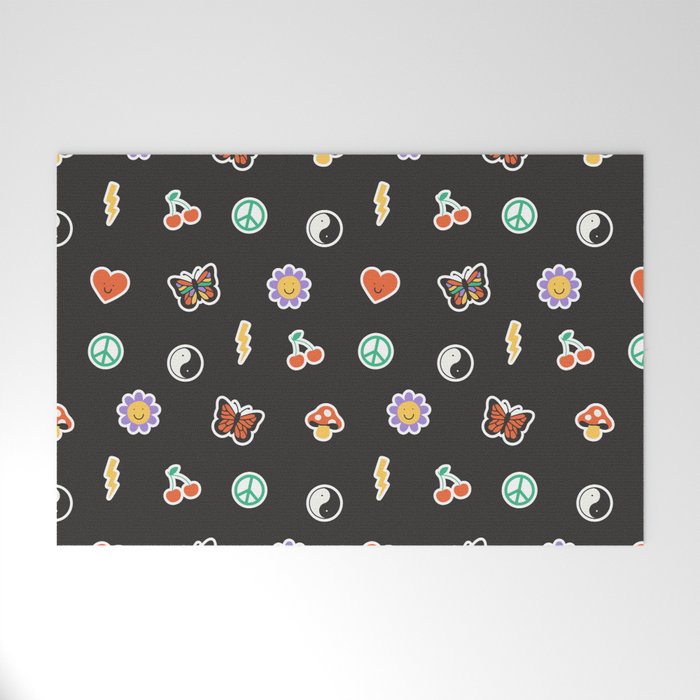 Retro cartoon sticker doodle pattern Welcome Mat Gallery Image 1