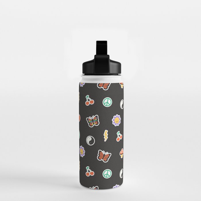 Retro cartoon sticker doodle pattern Water Bottle Gallery Image 2
