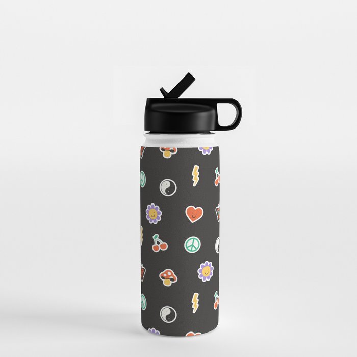 Retro cartoon sticker doodle pattern Water Bottle Gallery Image 1