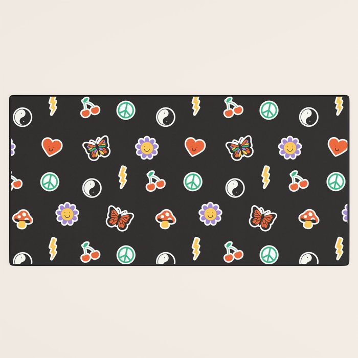Retro cartoon sticker doodle pattern Desk Mat Gallery Image 3