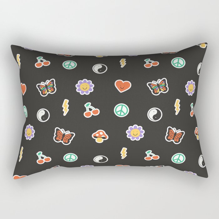 Retro cartoon sticker doodle pattern Rectangular Pillow Gallery Image 1