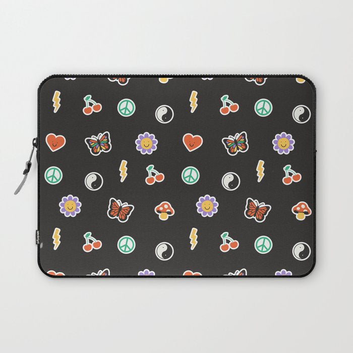 Retro cartoon sticker doodle pattern Laptop Sleeve Gallery Image 1