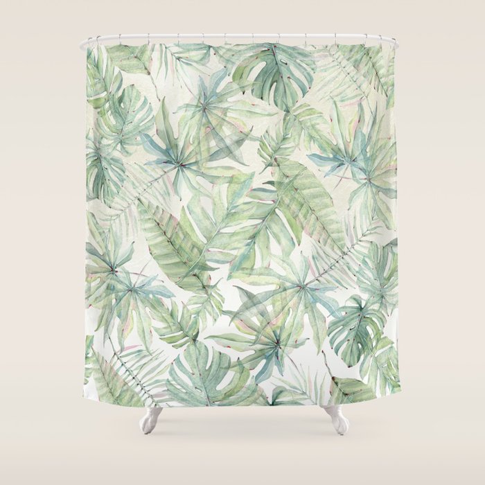 Green Tropical Leaves Shower Curtain Gallery Image 1