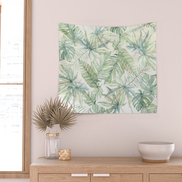 Green Tropical Leaves Wall Tapestry Gallery Image 2