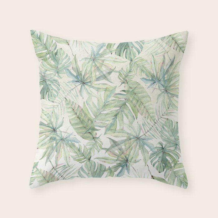 Green Tropical Leaves Throw Pillow Gallery Image 6