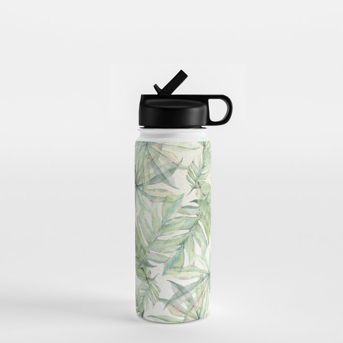 Green Tropical Leaves Water Bottle Gallery Image 1