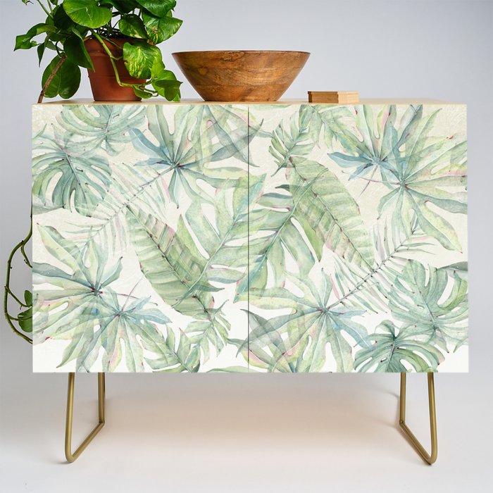 Green Tropical Leaves Credenza Gallery Image 1