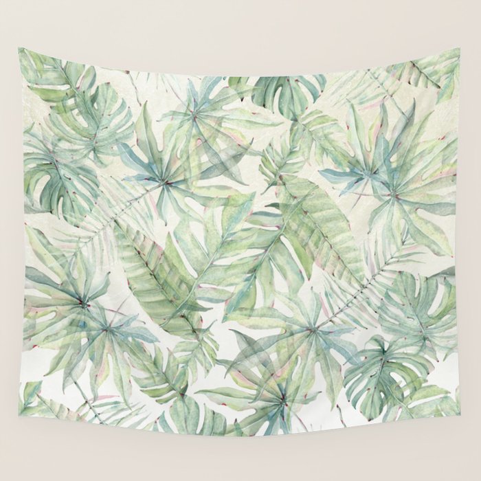 Green Tropical Leaves Wall Tapestry Gallery Image 4