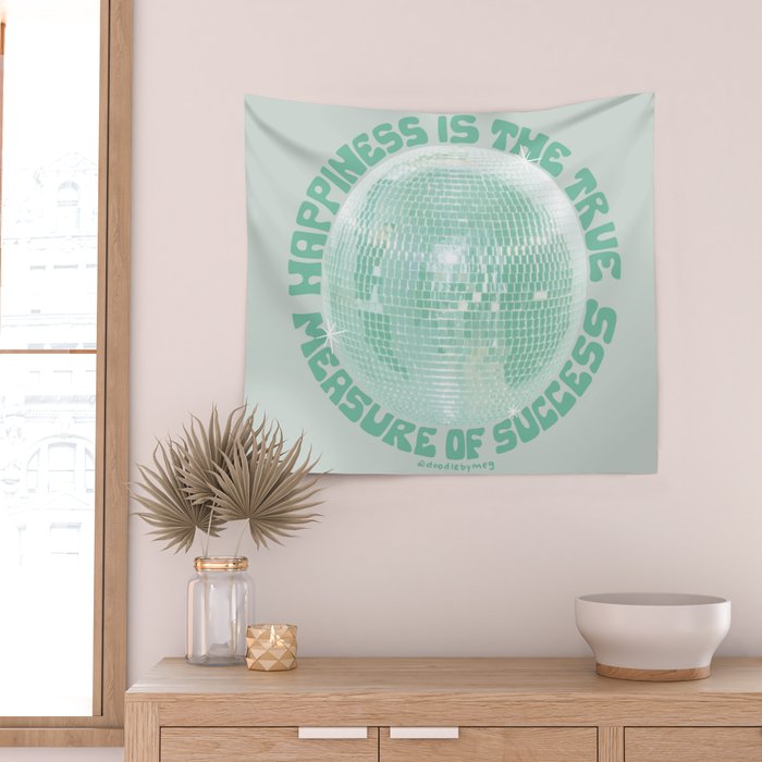 Happiness Is The True Measure of Success in Mint Wall Tapestry Gallery Image 2