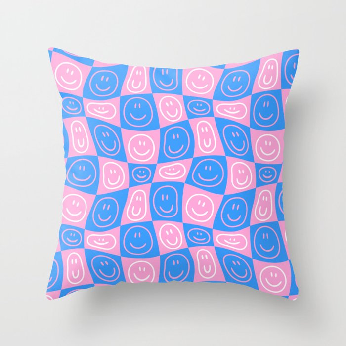 Retro happy face checkered pattern Throw Pillow Gallery Image 6