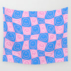 Retro happy face checkered pattern Wall Tapestry Gallery Image 4