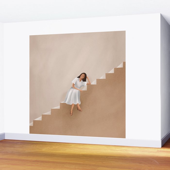 Girl Thinking on a Stairway Wall Mural Gallery Image 2