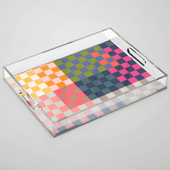 Checkerboard Checkered Checked Check Chessboard Pattern in Polychrome Multicolor Colors Acrylic Tray Gallery Image 1