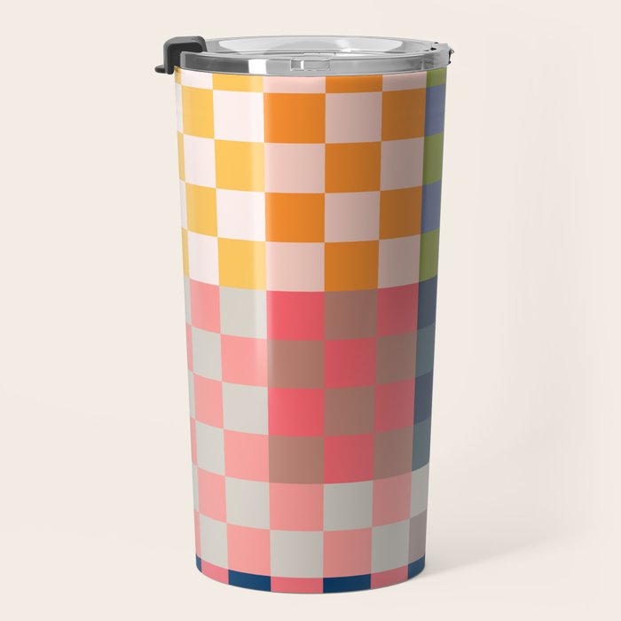 Checkerboard Checkered Checked Check Chessboard Pattern in Polychrome Multicolor Colors Travel Mug Gallery Image 3