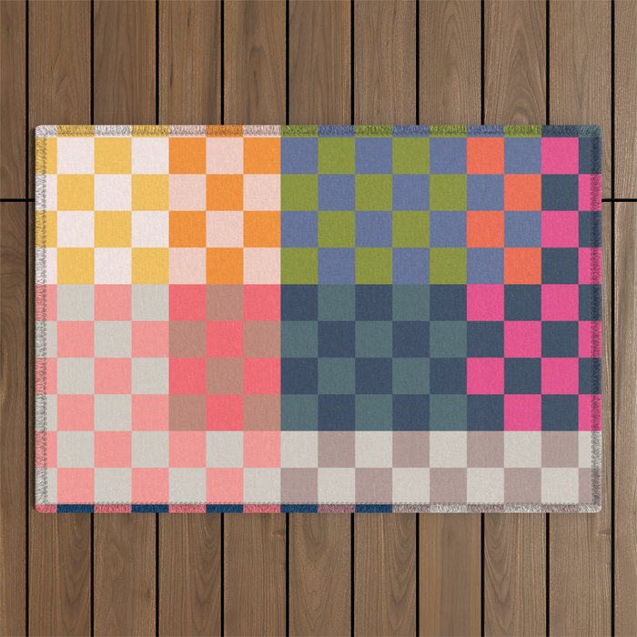 Checkerboard Checkered Checked Check Chessboard Pattern in Polychrome Multicolor Colors Outdoor Rug