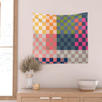 Checkerboard Checkered Checked Check Chessboard Pattern in Polychrome Multicolor Colors Wall Tapestry Gallery Image 2