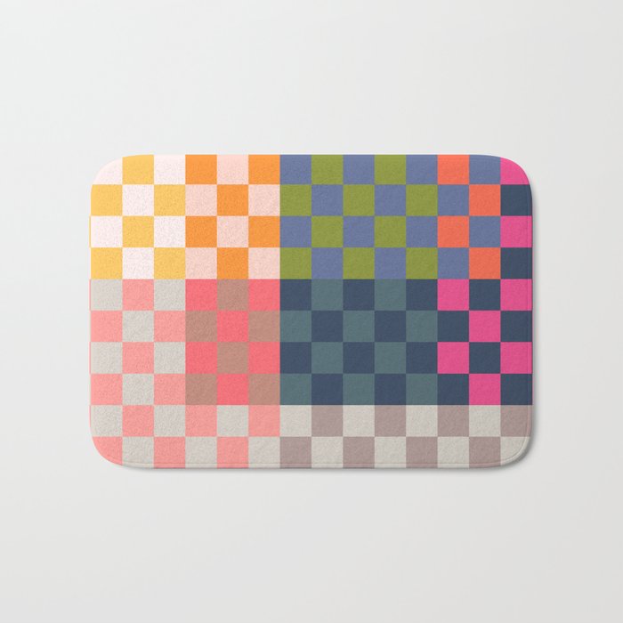 Checkerboard Checkered Checked Check Chessboard Pattern in Polychrome Multicolor Colors Bath Mat Gallery Image 1