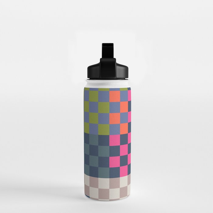 Checkerboard Checkered Checked Check Chessboard Pattern in Polychrome Multicolor Colors Water Bottle Gallery Image 2