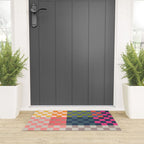Checkerboard Checkered Checked Check Chessboard Pattern in Polychrome Multicolor Colors Welcome Mat Gallery Image 3
