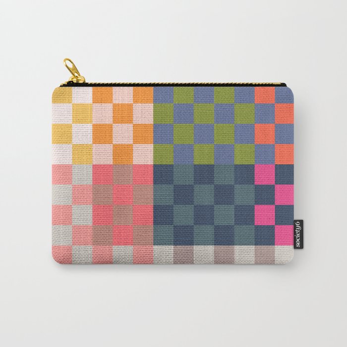 Checkerboard Checkered Checked Check Chessboard Pattern in Polychrome Multicolor Colors Carry All Pouch Gallery Image 1