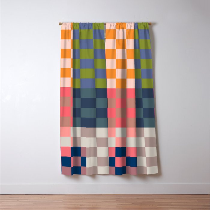 Checkerboard Checkered Checked Check Chessboard Pattern in Polychrome Multicolor Colors Window Curtain Gallery Image 3