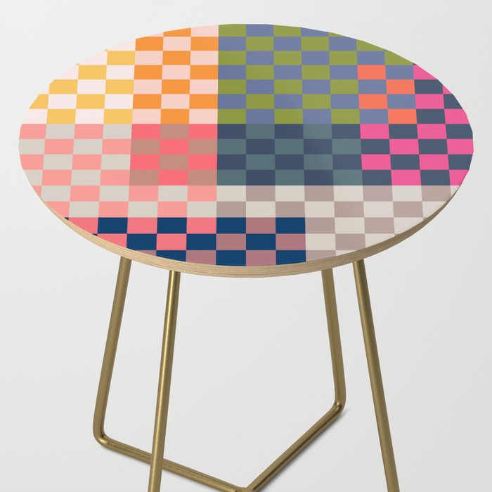 Checkerboard Checkered Checked Check Chessboard Pattern in Polychrome Multicolor Colors Side Table Gallery Image 2