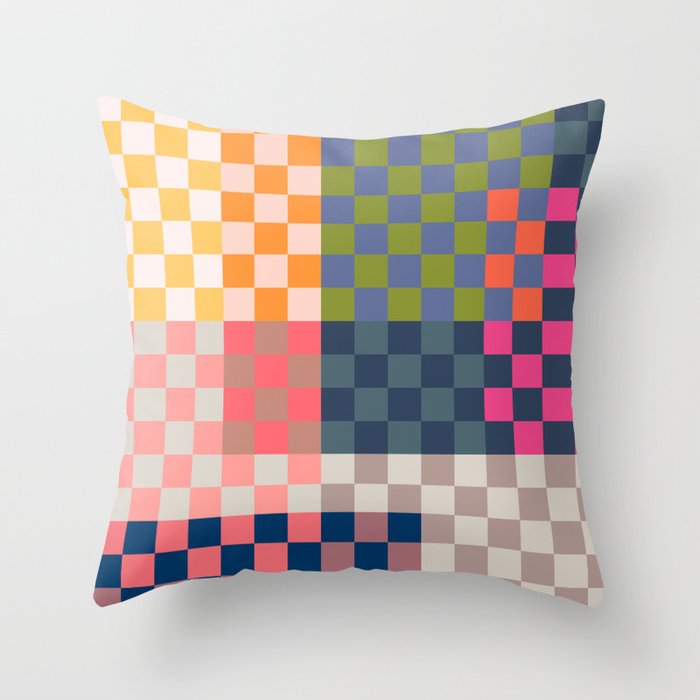 Checkerboard Checkered Checked Check Chessboard Pattern in Polychrome Multicolor Colors Throw Pillow Gallery Image 6