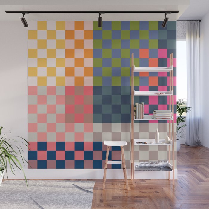 Checkerboard Checkered Checked Check Chessboard Pattern in Polychrome Multicolor Colors Wall Mural Gallery Image 1