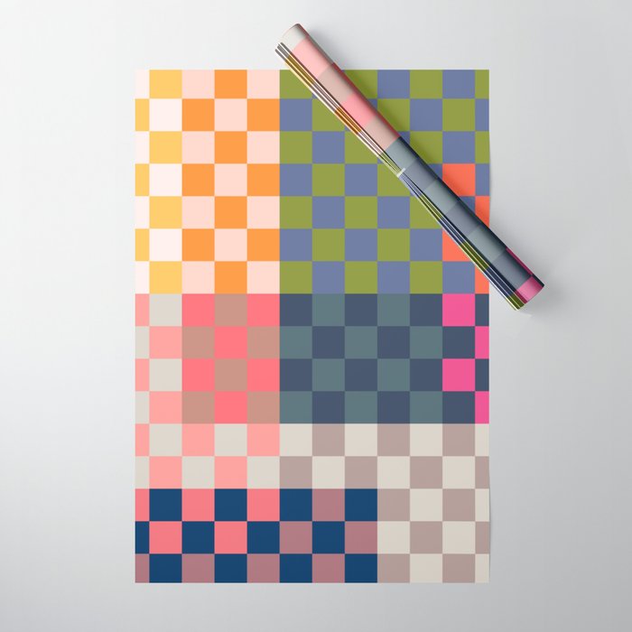 Checkerboard Checkered Checked Check Chessboard Pattern in Polychrome Multicolor Colors Wrapping Paper Gallery Image 1