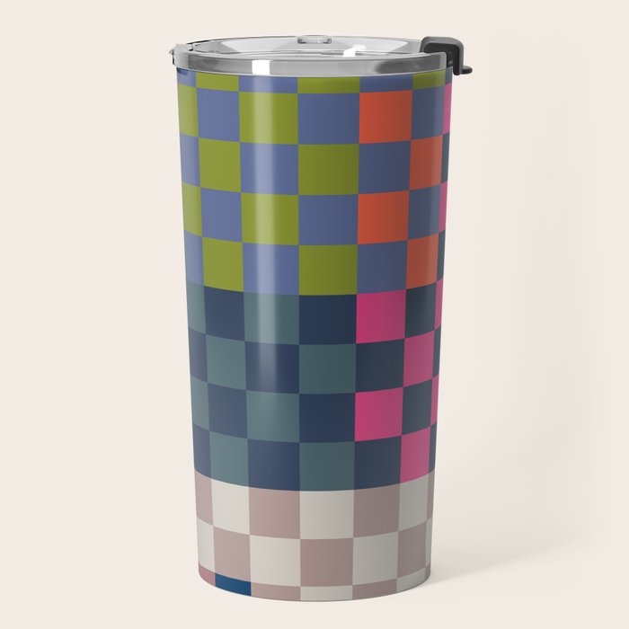 Checkerboard Checkered Checked Check Chessboard Pattern in Polychrome Multicolor Colors Travel Mug Gallery Image 2