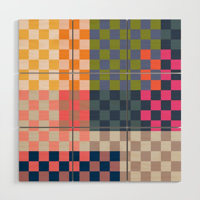 Checkerboard Checkered Checked Check Chessboard Pattern in Polychrome Multicolor Colors Wood Wall Art Gallery Image 1