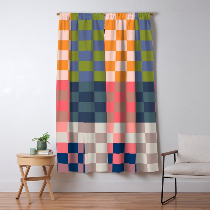 Checkerboard Checkered Checked Check Chessboard Pattern in Polychrome Multicolor Colors Window Curtain Gallery Image 5