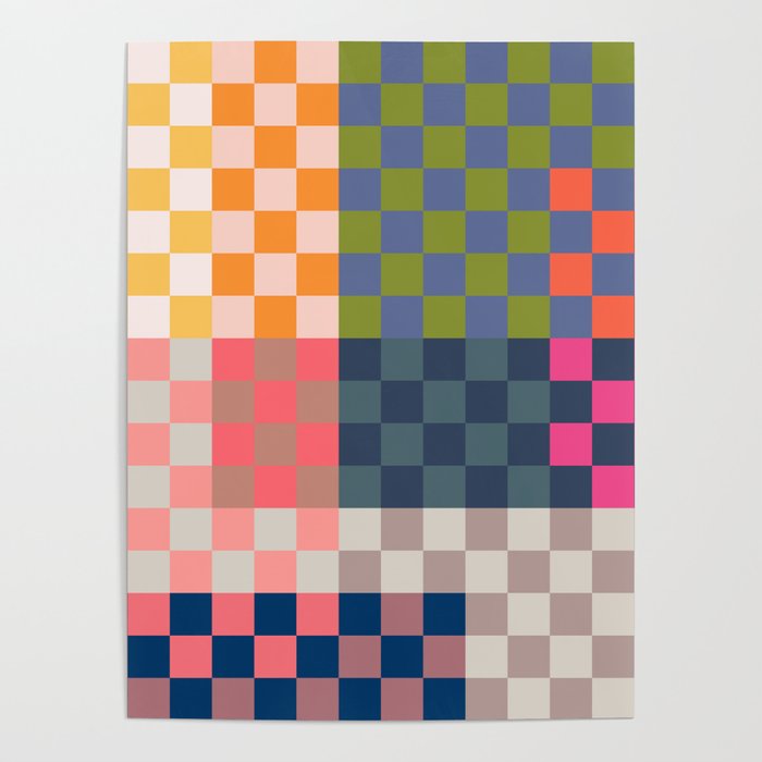 Checkerboard Checkered Checked Check Chessboard Pattern in Polychrome Multicolor Colors Poster Gallery Image 4