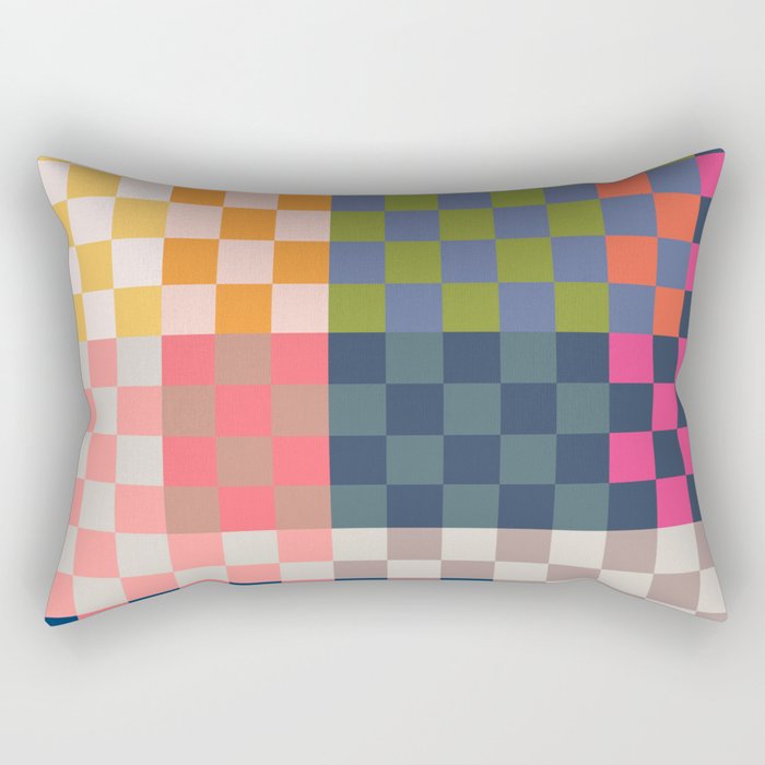 Checkerboard Checkered Checked Check Chessboard Pattern in Polychrome Multicolor Colors Rectangular Pillow Gallery Image 1
