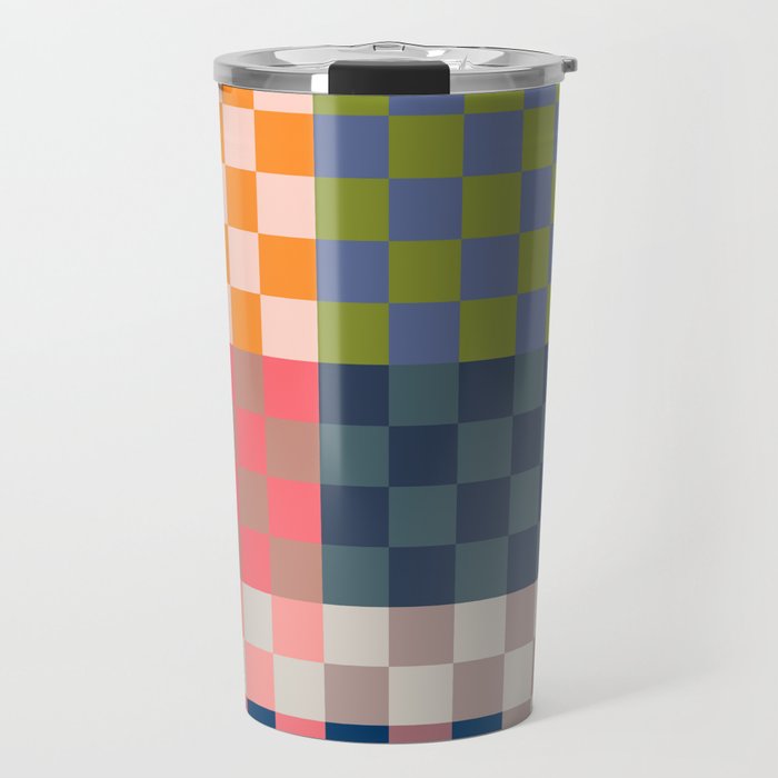 Checkerboard Checkered Checked Check Chessboard Pattern in Polychrome Multicolor Colors Travel Mug Gallery Image 1