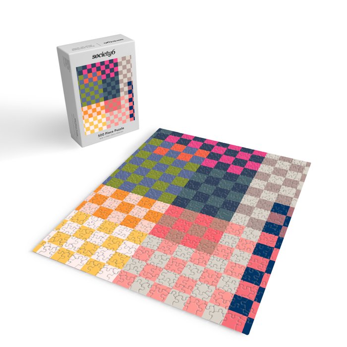 Checkerboard Checkered Checked Check Chessboard Pattern in Polychrome Multicolor Colors Jigsaw Puzzle Gallery Image 2