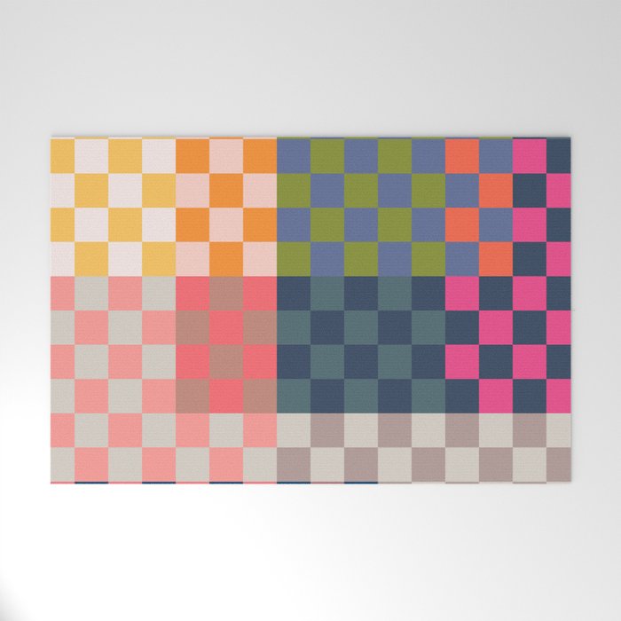 Checkerboard Checkered Checked Check Chessboard Pattern in Polychrome Multicolor Colors Welcome Mat Gallery Image 1