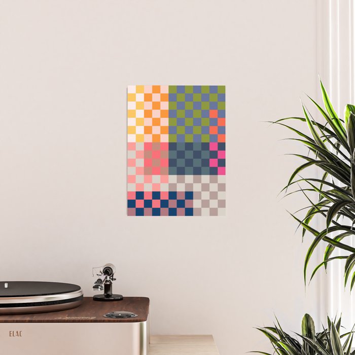 Checkerboard Checkered Checked Check Chessboard Pattern in Polychrome Multicolor Colors Poster Gallery Image 2
