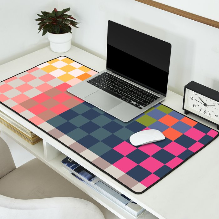 Checkerboard Checkered Checked Check Chessboard Pattern in Polychrome Multicolor Colors Desk Mat Gallery Image 2