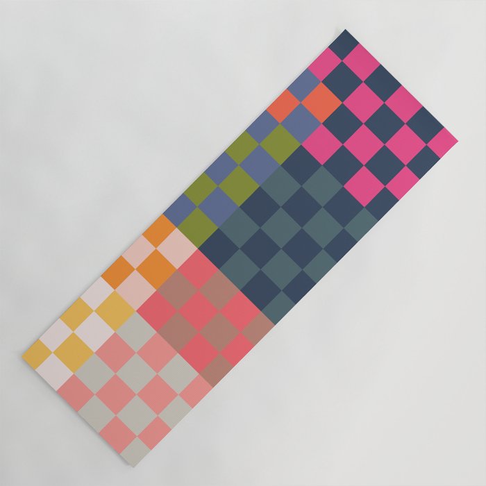 Checkerboard Checkered Checked Check Chessboard Pattern in Polychrome Multicolor Colors Yoga Mat Gallery Image 1
