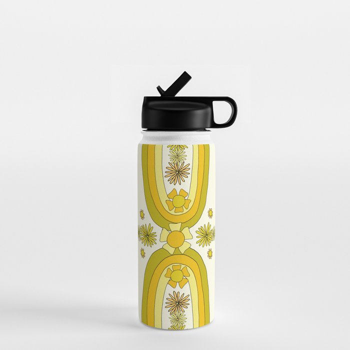 positive rainbow flowers // retro art by surfy birdy Water Bottle Gallery Image 1